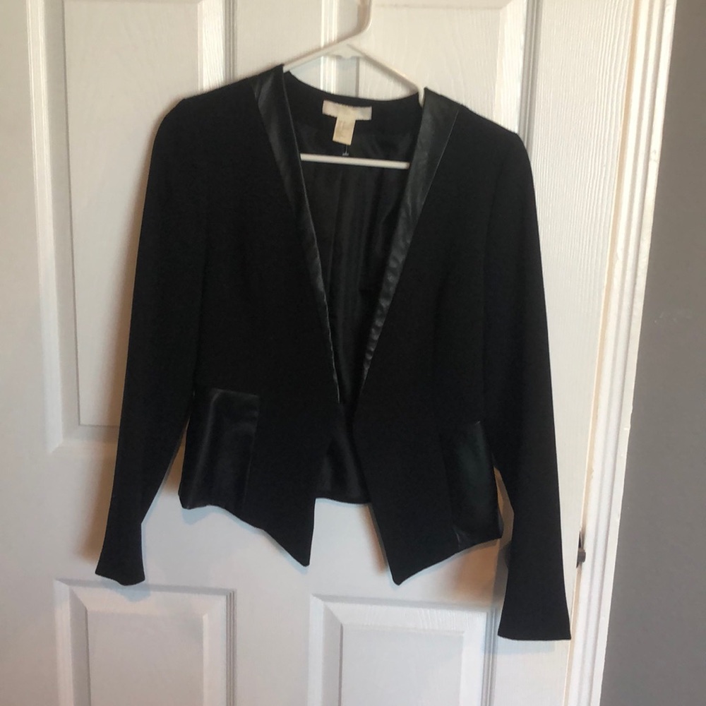 Black Blazer with Leather Trim